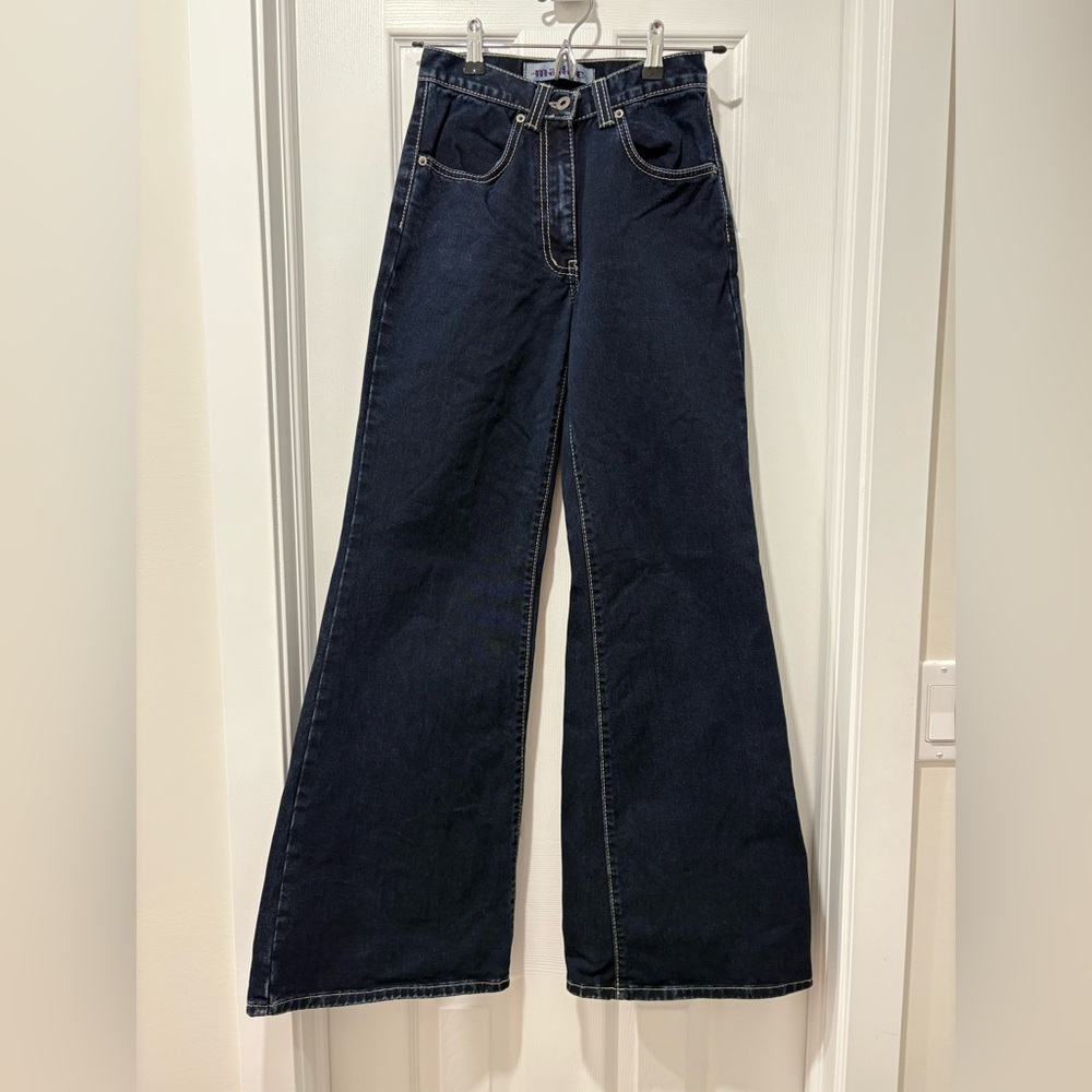 Y2K Women's Dark Blue Wide-Leg Flared Jeans 24x31 Mid rise CLEAR OUT SALE